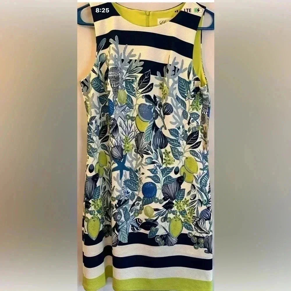Eliza J NWT Dress Women Sheath Blue Lime Green Floral Sleeveless Size 8